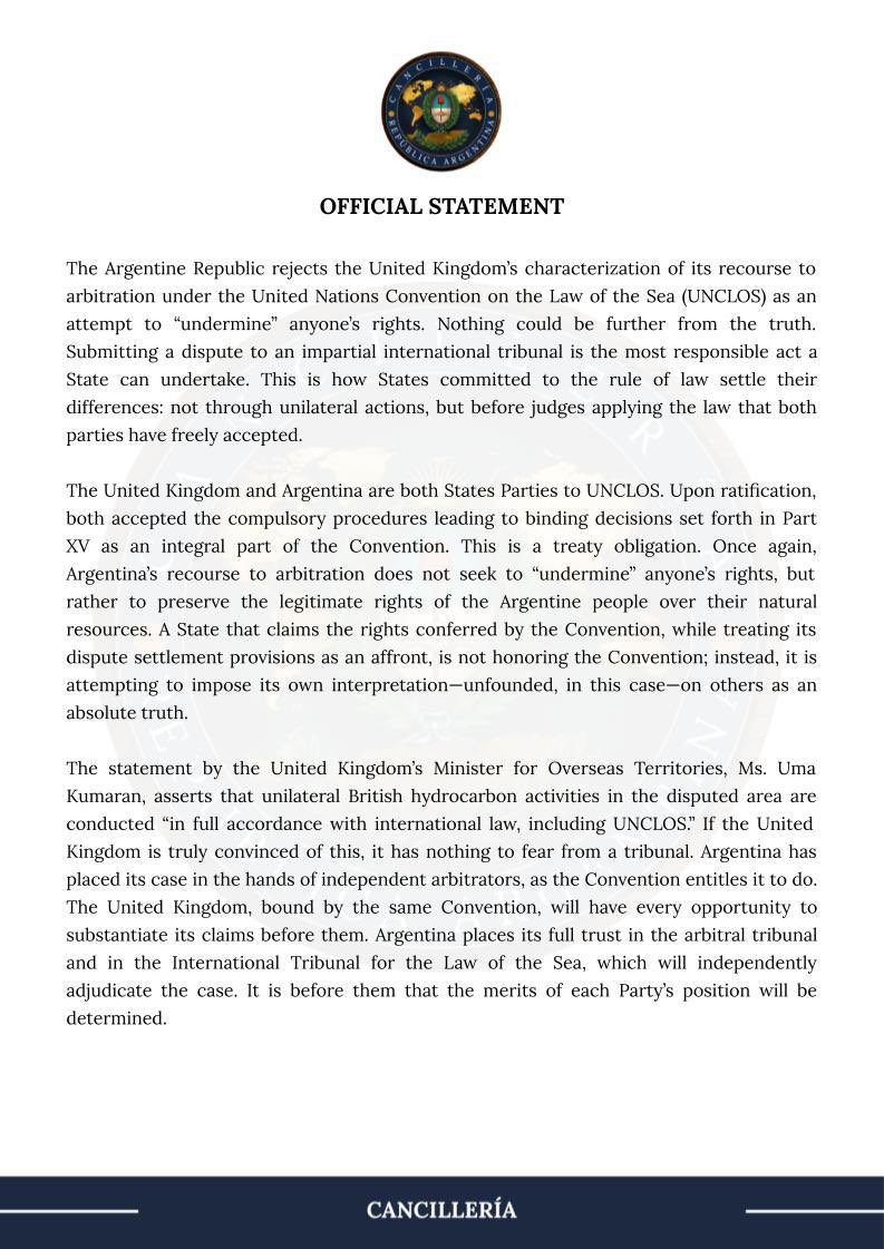 pabloquirno's tweet photo. Official Statement on the Malvinas Question - English https://t.co/v2QaPvOXda