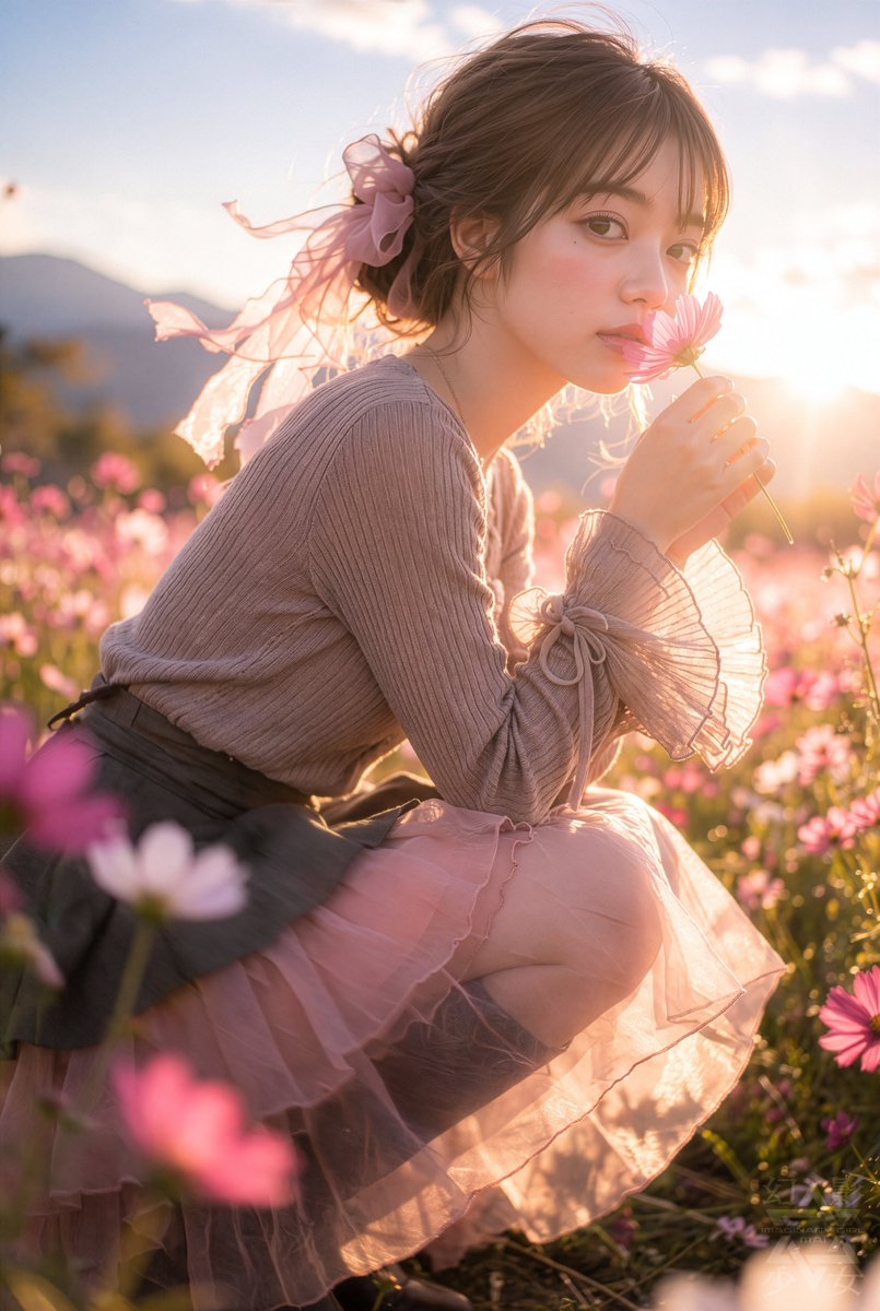ai_girl_mai's tweet photo. 秋桜に誘われた夕映え🌸✨
#FlowerArt https://t.co/ZClQBCvZKg