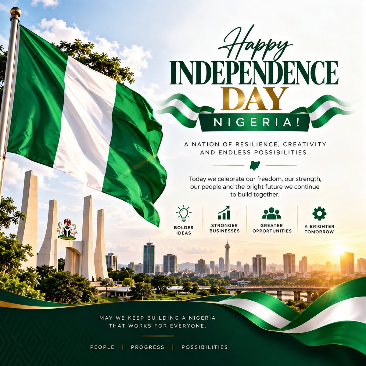 Deborahworkflow's tweet photo. Happy Independence Day, Nigeria! 🇳🇬

One idea.
One business.
One solution.
One better system at a time.
Here's to the entrepreneurs, professionals, creators &amp; innovators building a better future every day.
Keep building. Keep improving. 💚🤍💚
Happy Independence Day, Nigeria! 🇳🇬 https://t.co/kvy56unq2g