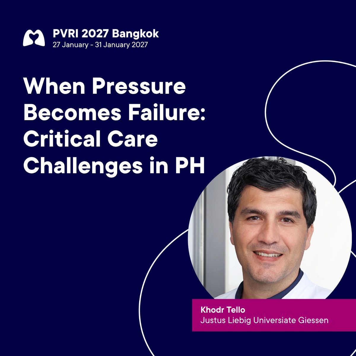 PVRI's tweet photo. Speaker spotlight  💡 

PVRI 2027 Bangkok will explore some of the biggest clinical and scientific challenges facing the PH community today, from critical care and Group 2 PH to advanced imaging and right ventricular recovery. 

Here’s a glimpse of what’s to come ⬇️ 

PVRI 2027 Bangkok
Bridging Science, Innovation amp; Care for the Next 20 Years.
📅 27-31 January 2027 
📍 Amari Bangkok Hotel & Conference Centre 

🎟 Register now: https://t.co/2seRdteLsh