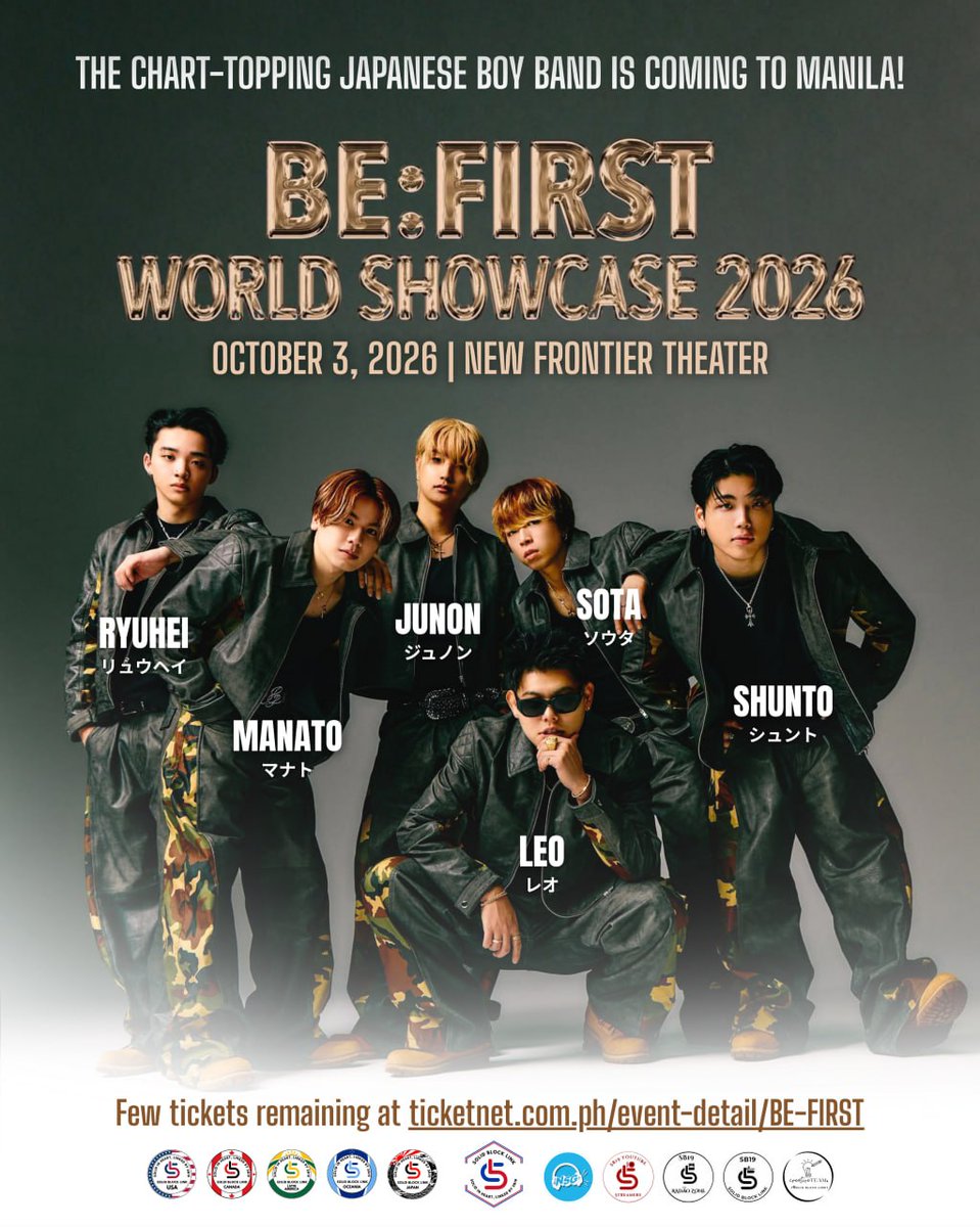 SB19SBLink's tweet photo. BE:FIRST and Besty were incredibly cordial and accommodating when SB19 visited Japan. From the Toyfriend collaboration to the many interactions and engagements that followed, their friendship and camaraderie have only grown stronger over time.

Now it's our turn to return the favor.

BE:FIRST WORLD SHOWCASE 2026 is coming to Manila in just a few days, and we don't want you to miss it. Only a limited number of tickets remain, so secure yours now and be part of their historic first-ever Manila tour stop.

Get your tickets here: 

🔗https://t.co/C1W5CPqfjX

Come and show some love to our East Asian friends as they bring their music and energy to Manila. See you at the NFT!
