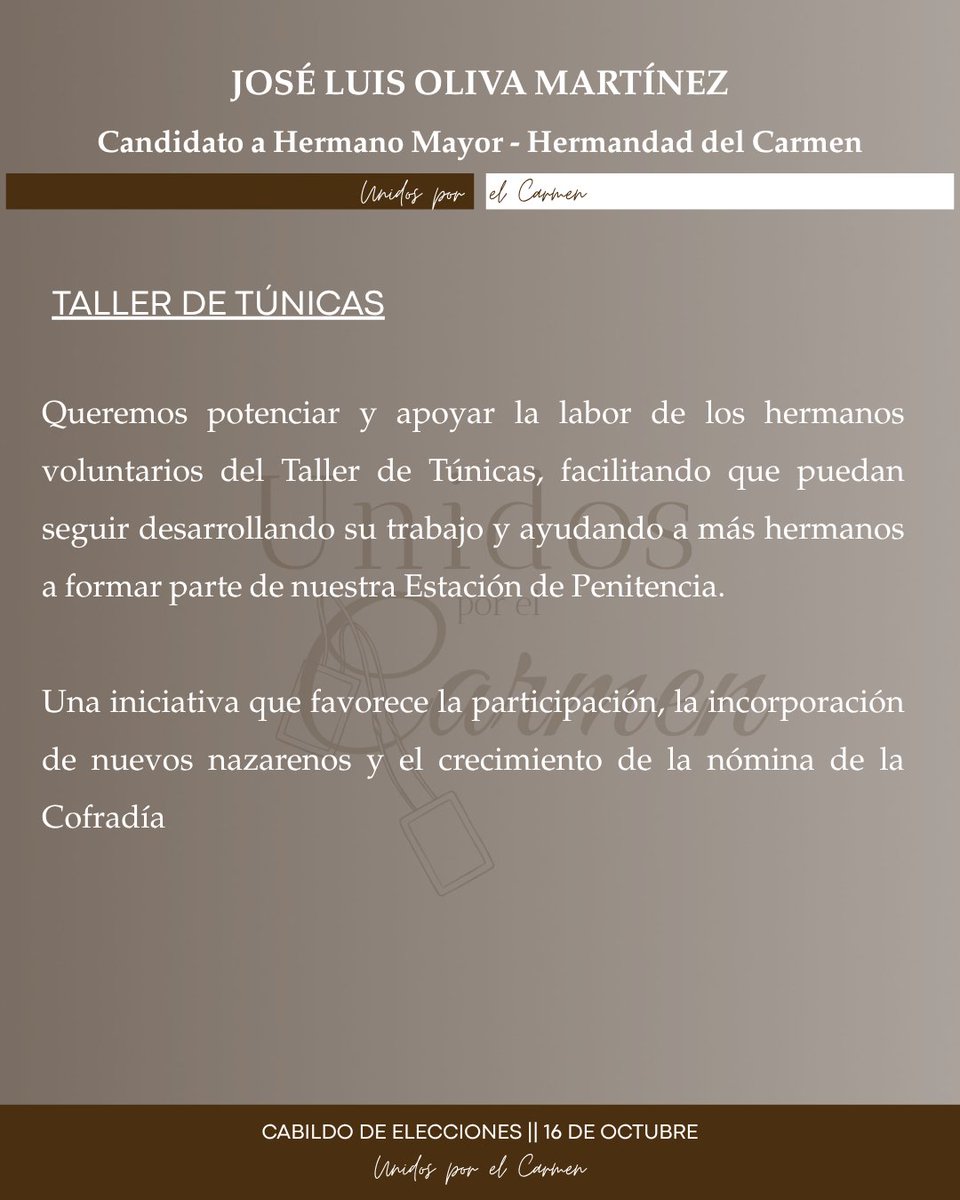 unidoselcarmen's tweet photo. TALLER DE TÚNICAS

Potenciaremos y apoyaremos el trabajo del Taller de Túnicas, facilitando que más hermanos puedan realizar su Estación de Penitencia.

#UnidosporelCarmen https://t.co/PvHlPq7cqt