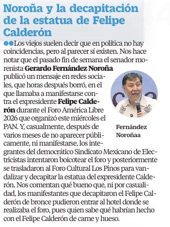 bereaguilarv's tweet photo. Y como en política no hay coincidencias, ¿quién creen que está detrás de la decapitación de Felipe Calderón? 

¡Exacto! El asqueroso Noroña. https://t.co/2sqMQh0ax1