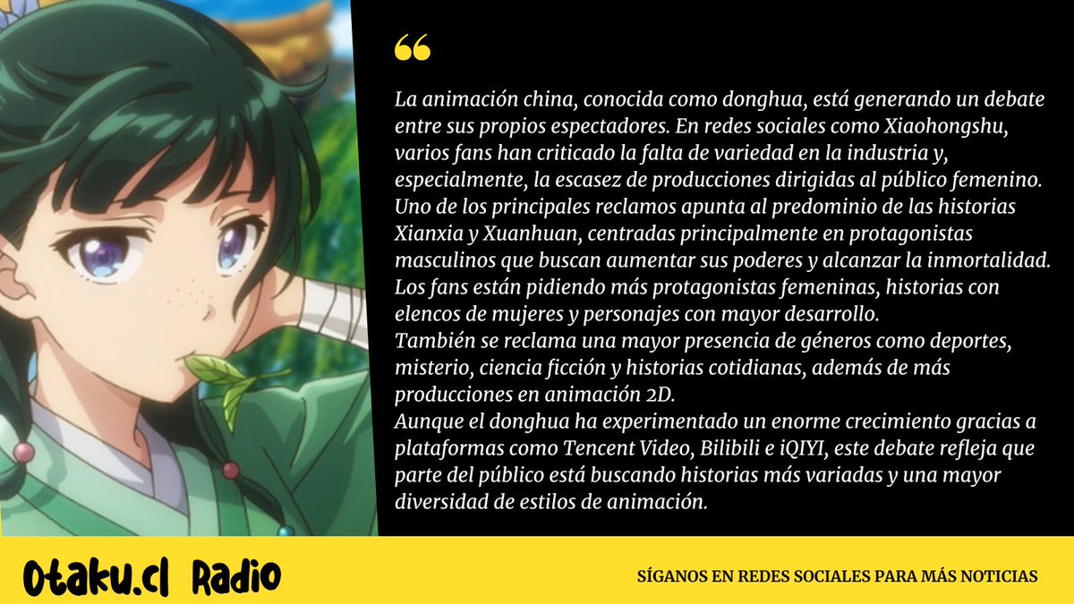 OtakuCLRADIO's tweet photo. Los chinos se quejan, falta anime enfocado en el público femenino

#noticiasdeanime #anime2026 #anime #jpop #jrock #kpop #vocaloid #CulturaOtaku #otaku #otakucl #AnimeRadio

Recuerda sintonizar nuestra radio:  https://t.co/1PpCk66OpW https://t.co/7TNVMLbj36