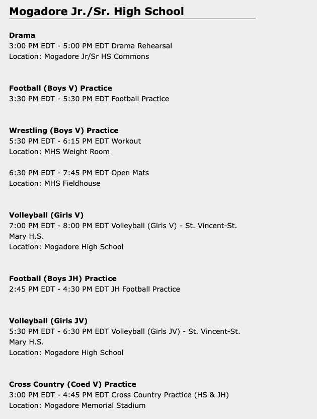 MogAthCats's tweet photo. Mogadore athletic schedule for Thursday, 10-1-26. #MogadoreWildcatFamily https://t.co/ihN2DxddZi