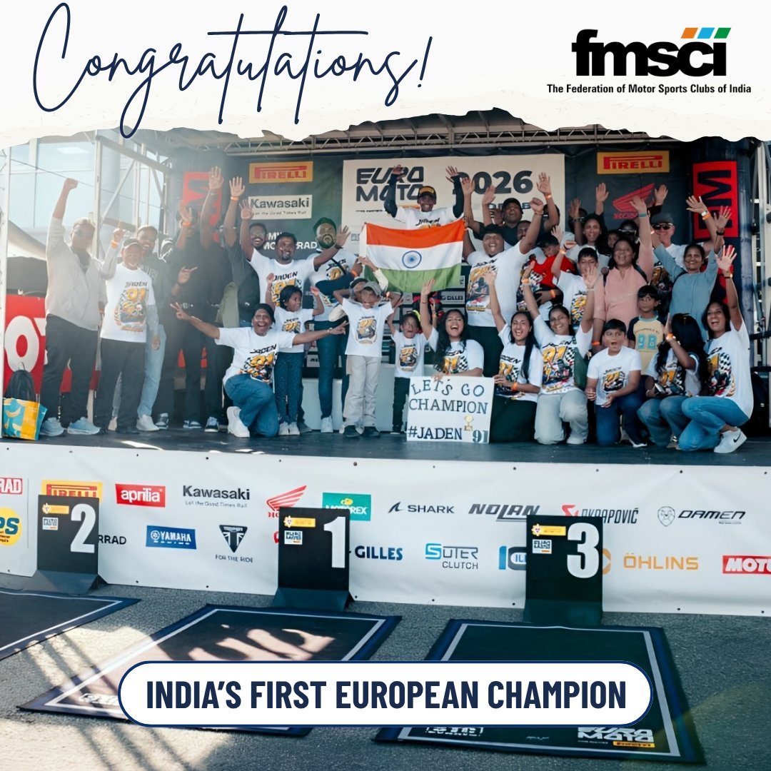 fmsci's tweet photo. Jaden, 14, from Chennai — crowned ADAC Junior Cup 2026 Champion in Germany!

🇮🇳 First Indian rider to win a European Motorcycle Racing Championship

6 Wins • 8 Podiums • Multiple Pole Positions

19 European Podiums (2024–2026)

Congratulations, Jaden! 🏁 https://t.co/aXQ9niGczB