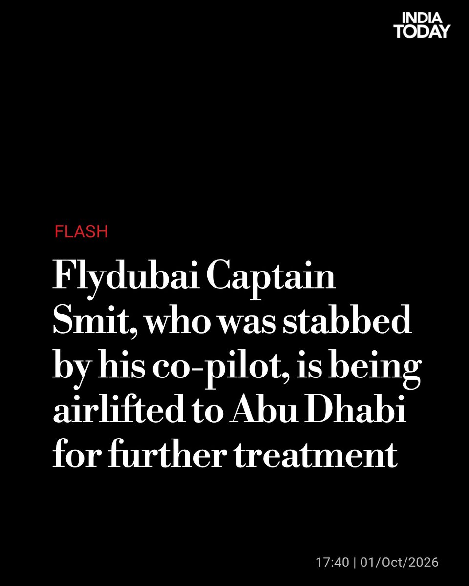 IndiaToday's tweet photo. Flydubai Captain Smit Machchhar, who was stabbed by his co-pilot during the mid-air cockpit attack, is being airlifted to Abu Dhabi for further treatment.
#Flydubai #SmitMachchhar #AviationNews #PilotAttack #AbuDhabi https://t.co/kmkyPcMx7x