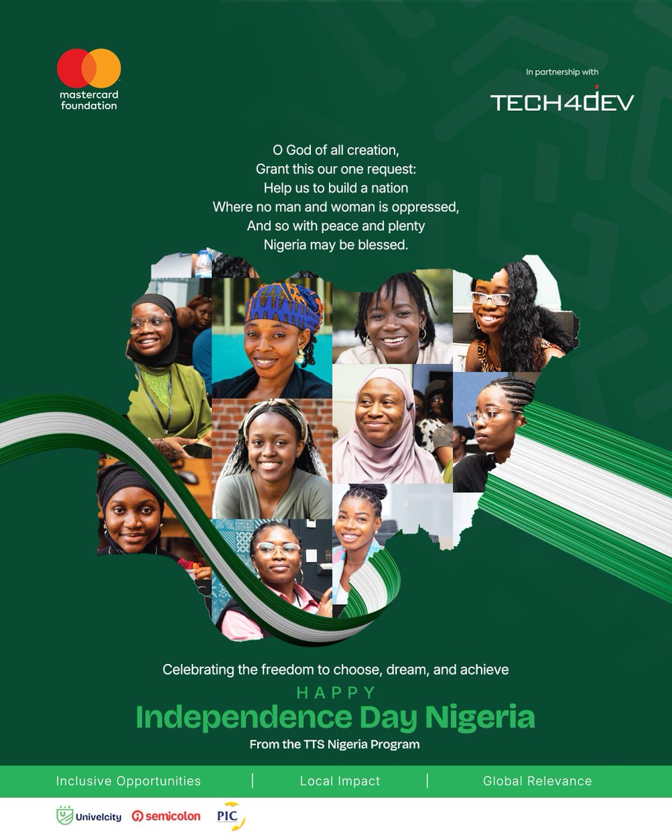 TTSNig's tweet photo. Dear Nigeria🇳🇬,

We have seen your strength in the faces of everyday people.
In the hands that build.
In the minds that create.
In the hearts that keep believing, even when the journey feels difficult.

Today, we celebrate not just how far we have come, but the possibilities that still lie ahead.

A Nigeria where every young person can dream without limits.
Where hard work can open doors.
Where opportunity is not a privilege, but a possibility for all.

Our story is still being written, TTS Nigeria Program is on a mission to play its part. 

Happy Independence Day, Nigeria.💚

#ttsnigeriaprogram #indepenceday #nigeria