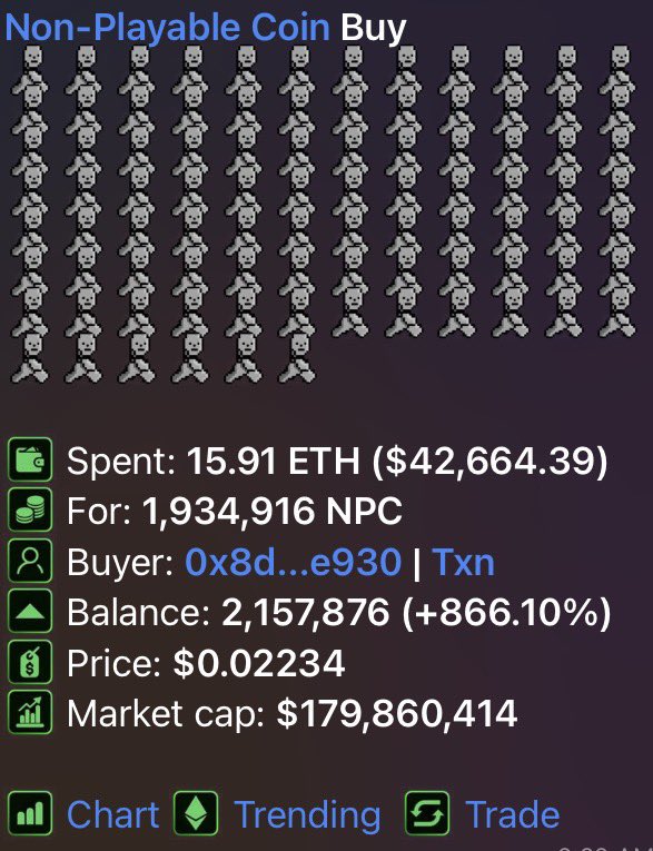H1TMAN_'s tweet photo. Someone really looked at the market and said: “I’ll take the whole damn army.” 🫡

1,934,916 ethereum:0x8ed97a637a790be1feff5e888d43629dc05408f6 in one buy is not a purchase… it’s a statement.

The $NPC accumulation arc just got interesting. https://t.co/8GDLUGPXr5