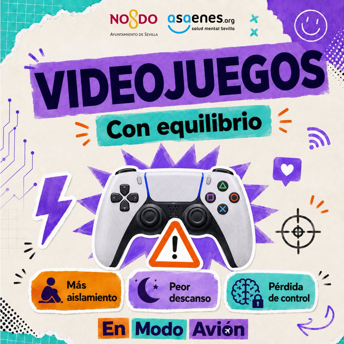ASAENES's tweet photo. 🎮⚡💨 Videojuegos, bebidas energéticas, vapeadores, bolsas de nicotina…

▪️Son productos, hábitos y formas de ocio cada vez más presentes en la vida cotidiana de adolescentes y jóvenes. 

👉Por eso, contar con información clara y herramientas prácticas es fundamental tanto para quienes los utilizan como para sus familias.

✈️Desde #EnModoAvión trabajamos con jóvenes y familias para abordar estas realidades de forma cercana, accesible y natural.

👉 En este carrusel ponemos el foco en cuatro de ellas:
🎮 Videojuegos
⚡ Bebidas energéticas
💨 Vapeadores
🟦 Bolsas de nicotina

🗣️Hablaremos sobre qué son, qué riesgos pueden tener, qué señales conviene observar y cómo pueden afectar a aspectos cotidianos como el sueño, el estado de ánimo, las relaciones, la alimentación o el rendimiento.

👥 A través de En Modo Avión, desarrollamos formación y materiales específicos para jóvenes y familias, adaptando los contenidos y las estrategias a las necesidades de cada grupo.

📲 Esta iniciativa se enmarca en el trabajo de prevención de adicciones impulsado por el @Ayto_Sevilla a través de Sevilla Libre de Adicciones y la campaña municipal TRICO.

🌐 En Sevilla Libre de Adicciones puedes encontrar información, recursos de prevención y entidades de apoyo de la ciudad, entre ellas Asaenes.

🔗 https://t.co/ut2a7vMriQ

✈️ Desconectar también es volver a conectar con tus planes, tu gente y contigo.

#EnModoAvión #Asaenes #SaludMental #PrevenciónDeAdicciones  #TRICO #SevillaLibreDeAdicciones