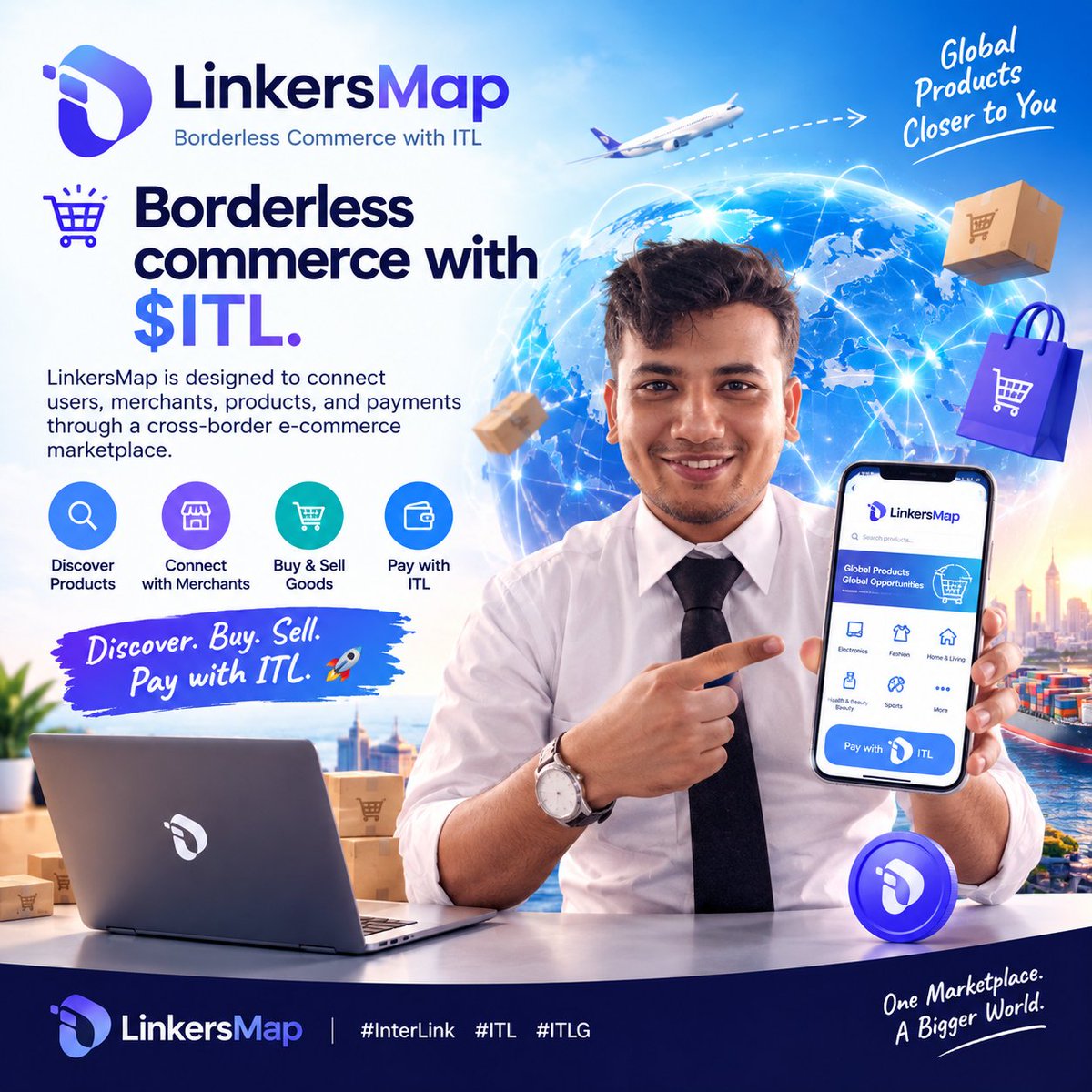 siam5859's tweet photo. 🛍️🌍 Borderless commerce with $ITL.
LinkersMap is designed to connect users, merchants, products, and payments through a cross-border e-commerce marketplace.
Discover. Buy. Sell. Pay with ITL. 🚀
#InterLink #ITL #ITLG https://t.co/cc0JWAEBbQ