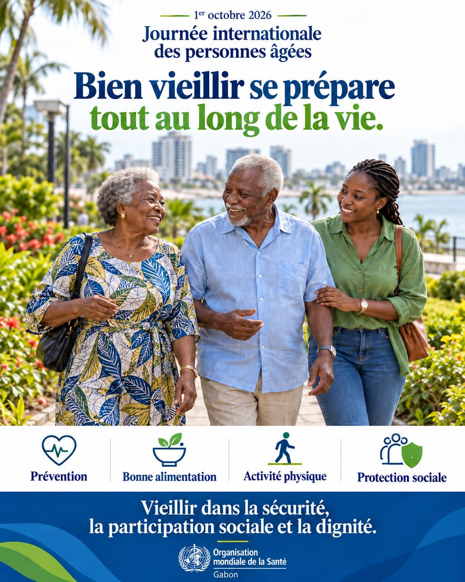 OMS_GABON's tweet photo. 👵🏾👴🏾 À l’occasion de la #JIPA2026, le Rep de @OMS_GABON a pris part à la Journée nationale du retraité et de la personne âgée. Ensemble, ajoutons de la vie aux années, dans la santé, la dignité et l’autonomie.

 #JIPA2026 #HealthyAgeing #OMSGabon https://t.co/7rbkuqXUG8