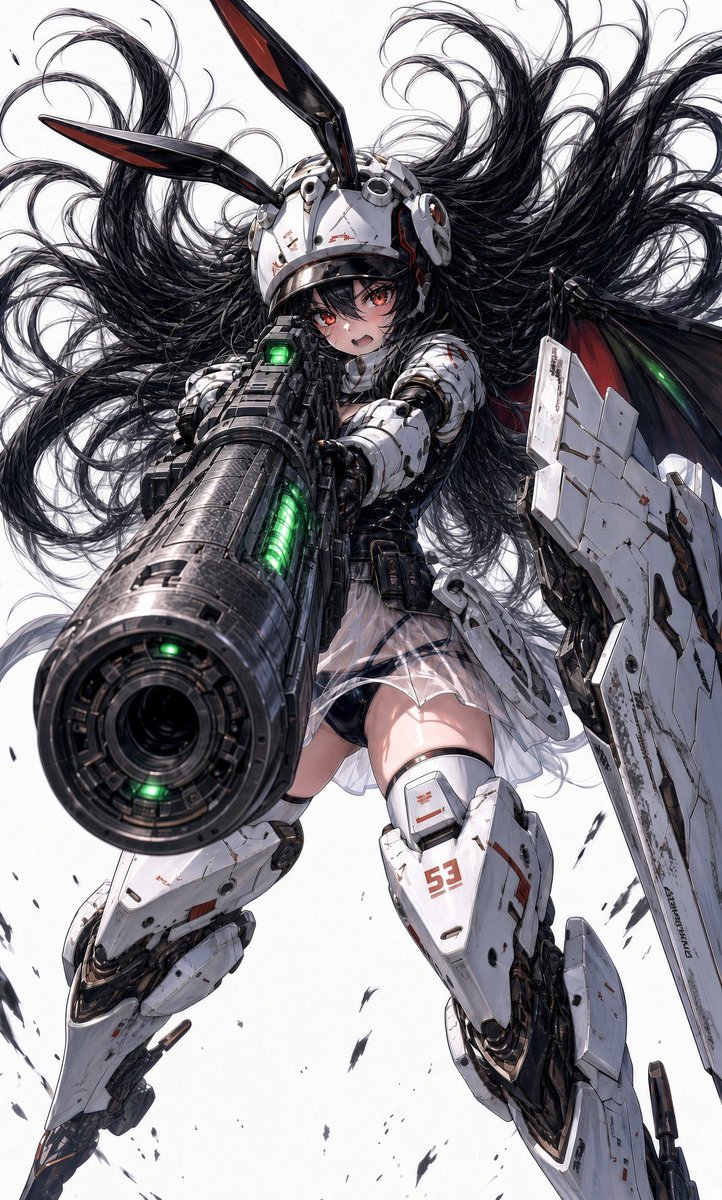 usa8093's tweet photo. #AIart️️️️️️️️️️️️️️️️️️️️️️️️️️️️️️️️️️️️️️️️️️️️️️️️️️️ 
「うん？
撃つしかないのか⁉️って🎵
撃つしかないから構えているんだよ✨
見れば分かるじゃんか🎶
トリガーを引かないのは、ターゲットに7割ほどしか収まっていないからだけ…💕
8割をターゲッティングできたら、問答無用でぶっ放す⭐️
どうせなら一撃で殲滅できる数は多い方が効率的だしさ…。
まぁ、そういうことだから、諦めるなり足掻くなりすればいいよ…。
私だって、こんな趣きのない武装は使いたくないさね…。」