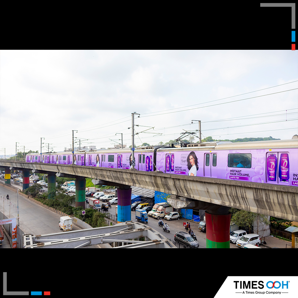 times_ooh's tweet photo. L’Oréal takes its newly launched shampoo to the @mumbaimetroone with an exclusive train wrap.Covering the length &amp; breadth of the city, the premium beauty brand connects directly with its aspirational women audience via impactful inside &amp; outside train branding. #TimesOOH https://t.co/CYi8uOfxjJ