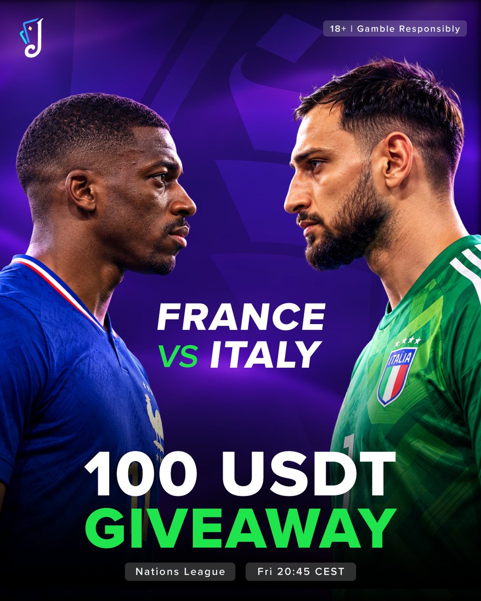 JacksClubCasino's tweet photo. France vs Italy. 100 USDT prize pool. 4 winners.

Predict the full-time score + RT and reply with your Jacks Club username.

Entries lock at kickoff. https://t.co/OS0QAtpmHB