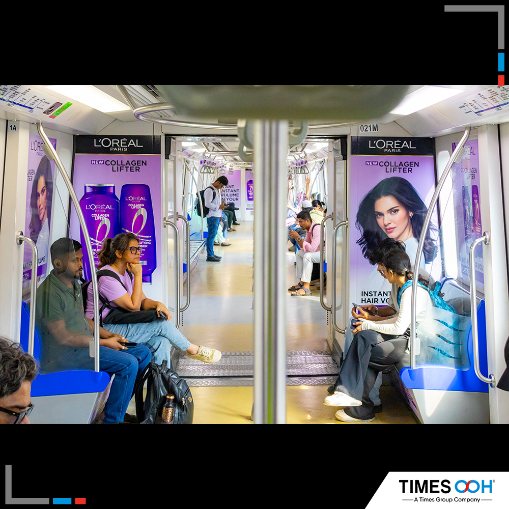 times_ooh's tweet photo. L’Oréal takes its newly launched shampoo to the @mumbaimetroone with an exclusive train wrap.Covering the length &amp; breadth of the city, the premium beauty brand connects directly with its aspirational women audience via impactful inside &amp; outside train branding. #TimesOOH https://t.co/CYi8uOfxjJ