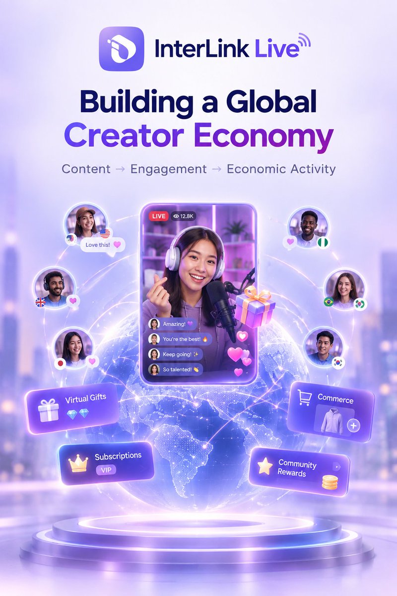 Probal996811's tweet photo. InterLink Live isn’t just about livestreaming.
It’s about turning attention into an economy.
Creators → content → communities → engagement → real economic activity.
With livestreams, virtual gifts, subscriptions, premium content, commerce and community rewards, InterLink Live could give creators more ways to build sustainable businesses around their audiences.
And as millions of Linkers participate, the network effect becomes even more interesting.
The bigger vision: a global Creator Economy built directly around communities. 🌐
Content creates engagement. Engagement creates value. Communities create economies.
This is where InterLink Live gets interesting. 🔗 
#interlink #ITLG #ITL
