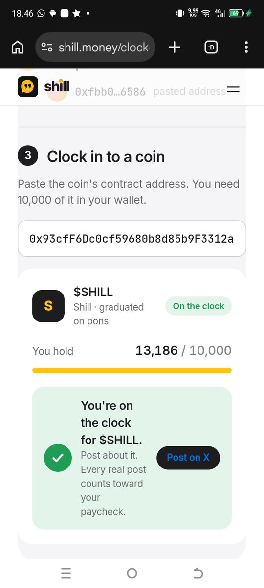 lesmanahar_'s tweet photo. @shillmoneyrh has a new story

Just clocked in 👀

Already holding 13,186 $SHILL and now officially on the clock ⏰

10K $SHILL is all you need to start earning from your posts. Extra 10K = higher score, up to 2× at 110K.

Curious to see where this goes from here. Let’s cook 🔥 https://t.co/ljDc5s2q5g