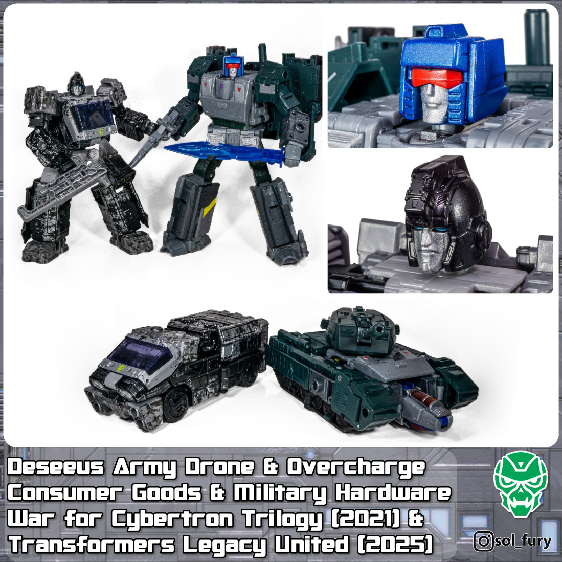 SolFury's tweet photo. Top of the line commercial goods and military hardware.

Deseeus Army Drone - War for Cybertron Trilogy (2021) &amp; Overcharge - Legacy United (2025)

#transformers #toyphotography #transformersgenerations #transformerslegacy #warforcybertron https://t.co/Lv5hsFCgE2