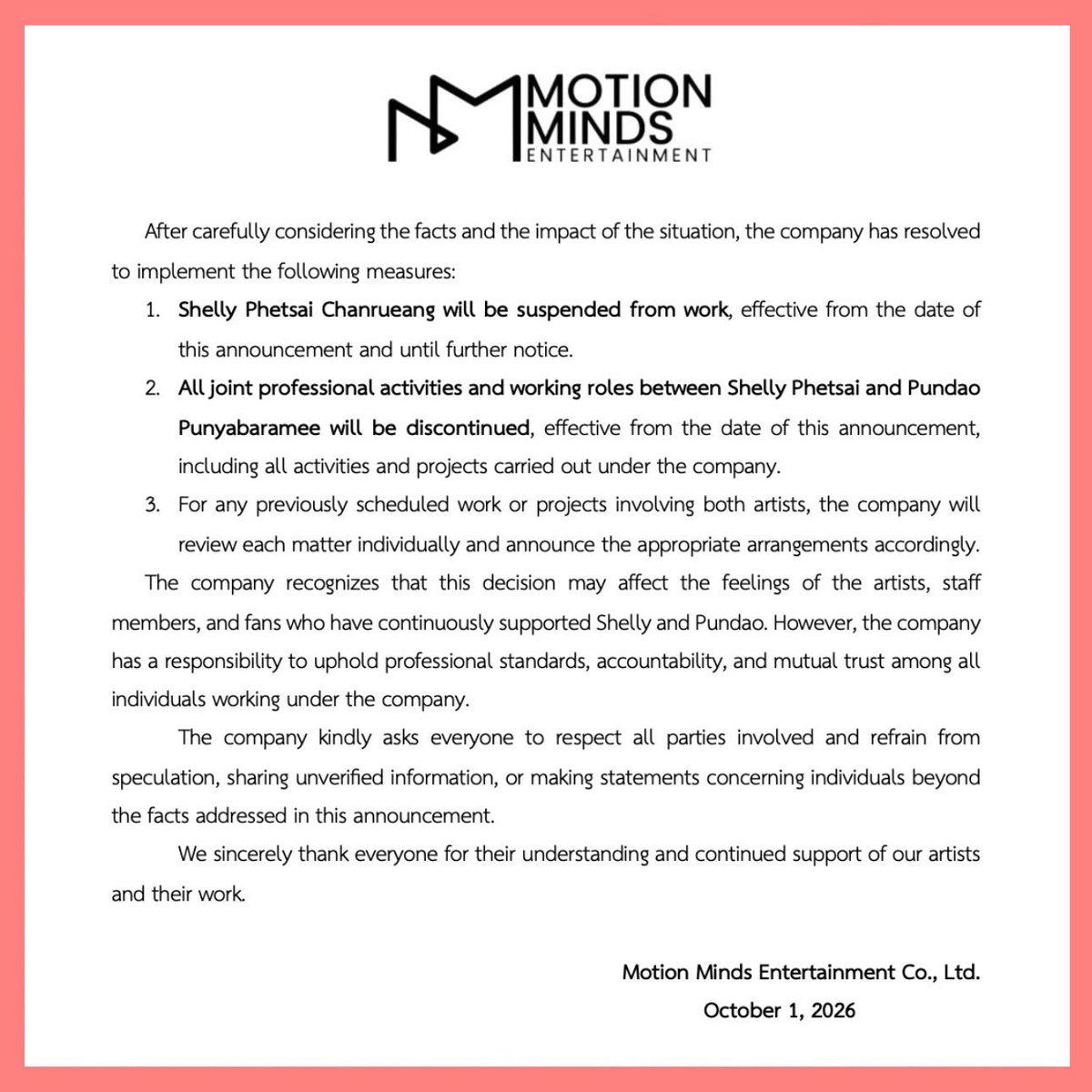 hubgirlslove's tweet photo. 🚨 FIM! A Motion Minds Entertainment anuncia suspensão de Shelly e encerramento da parceria profissional com Pundao.

A empresa anunciou a suspensão de Shelly por tempo indeterminado e o encerramento de todas as atividades e funções profissionais entre #ShellyPundao. A empresa informou que projetos já agendados com as duas serão avaliados individualmente