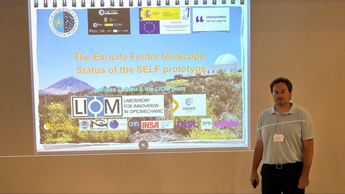 IAC_Astrofisica's tweet photo. 🔭 El IAC presenta en #CHASES2026 los avances de #SELF, un prototipo de 3,5 m desarrollado en #LIOM para validar tecnologías destinadas a la futura observación directa de exoplanetas.

El proyecto forma parte de @CelesteRDI.

Más info 🔗 https://t.co/l7quhtNmbz

#IAC #Exoplanetas https://t.co/VRR8TescbR