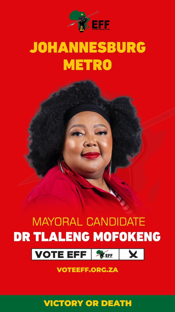 EFFSouthAfrica's tweet photo. MEET EFF MAYORAL CANDIDATE FOR THE CITY OF JOHANNESBURG DR. TLALENG MOFOKENG
 
Born in Phuthaditjhaba, QwaQwa, Dr. Tlaleng Mofokeng is an internationally recognised medical doctor, global health expert and human rights advocate. With nearly two decades of experience in medicine, health policy, governance and international diplomacy, she has served as the United Nations Special Rapporteur on the Right to Health, Executive Director of OurEquity, Commissioner for Gender Equality, Strategic Advisor to governments and institutions, and Adjunct Professor of Law at Georgetown University, bringing world-class leadership to the City of Johannesburg.

See link to her profile here:https://t.co/GoURgQSG2s