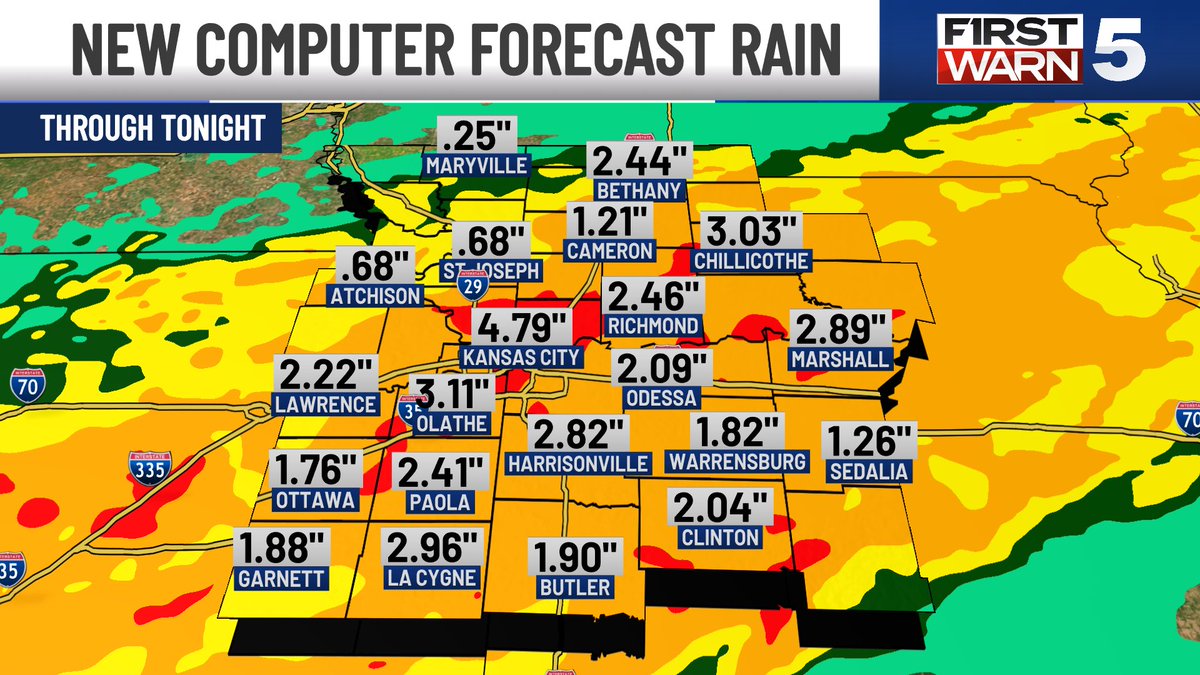 LukeDorris's tweet photo. KC FLOOD RISK HAS INCREASED
Update 7 am Thursday 10/1/26

- The newest data now focuses the heaviest rain over the general KC area
- While it is not a certainty, the odds for 3-6” in the metro have gone up
- There’s a chance the heaviest rain that will fall this afternoon misses just to the east, but this is now a lower odds scenario
- Be prepared for hazardous commutes with poor visibility, hydroplaning, and standing water in roads
- Timing is in two primary waves: 
#1 - This morning through 10 am
We may get a lull 11 am - 2 pm
#2 - The heaviest round - 3-7 pm
- It’s a bad combo of the worst conditions during the busiest times
- If you get water in your basement, dry it ASAP with fans, shop vacs, whatever you can to avoid mold
#kcwx #kswx #mowx
@KCTV5