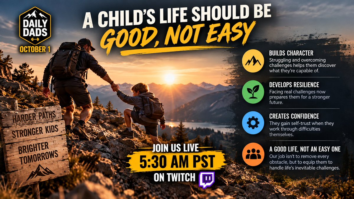 MyDailyDads's tweet photo. WE’RE LIVE!
Are we helping our kids—or sometimes helping them too much?
Today we’re talking about resisting the urge to clear every obstacle and allowing our kids to struggle, overcome, and discover what they’re capable of.
#DailyDads #Parenting #Resilience
@DRouzaud @FaithIronFit @Beuks605 @DylanRayDotETH