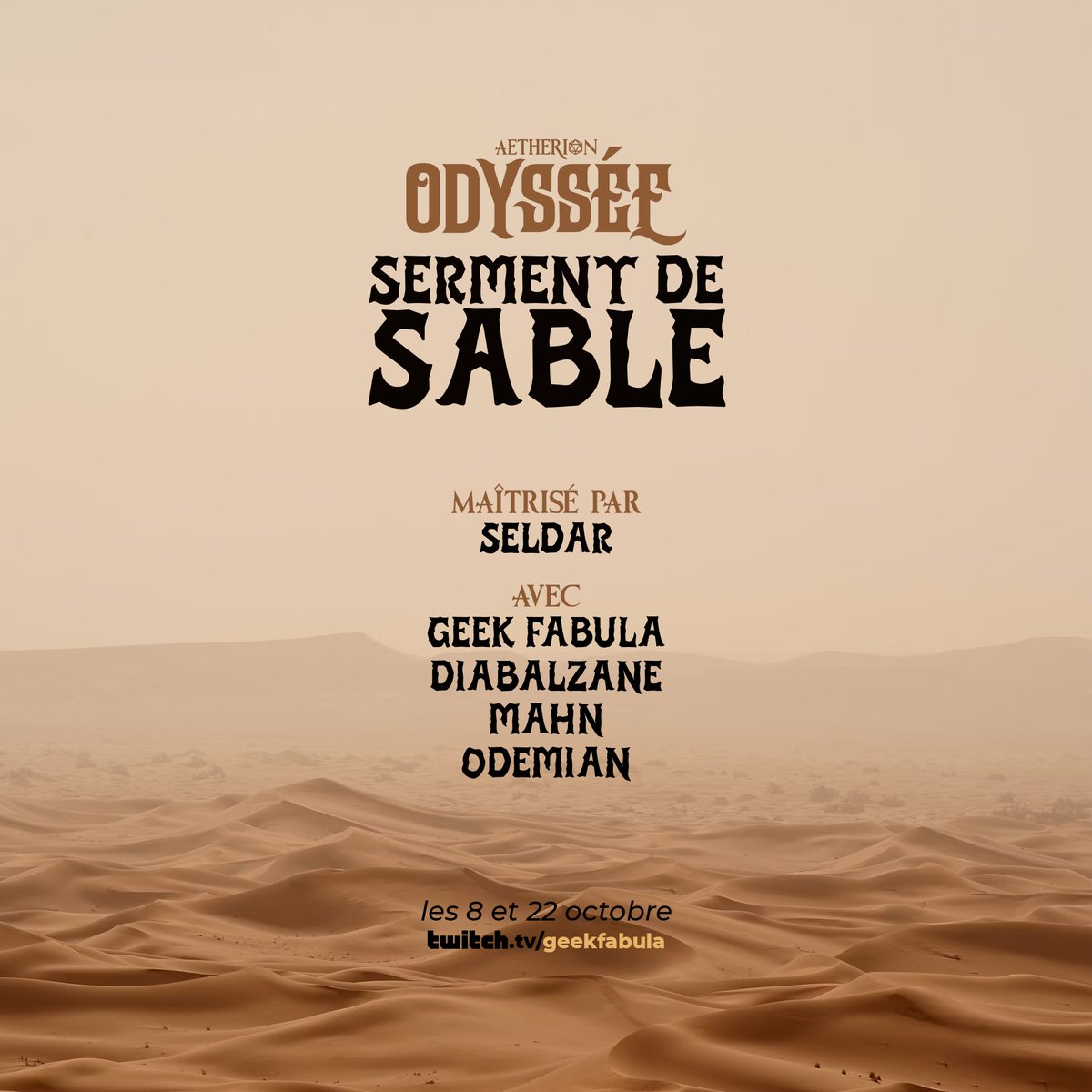 GeekFabula's tweet photo. On part explorer le Désert du Long-Silence !
RDV les 8 et 22 Oct pour un Aetherion Odyssée joué au studio, avec Seldar en MJ.
J'ai le plaisir d'être avec @diabalzane, @odemianhs &amp; @mahn
Je ne peux que vous conseiller de pas louper ce rdv, car c'est une véritable dinguerie ❤️ https://t.co/tbcAWRL7cc