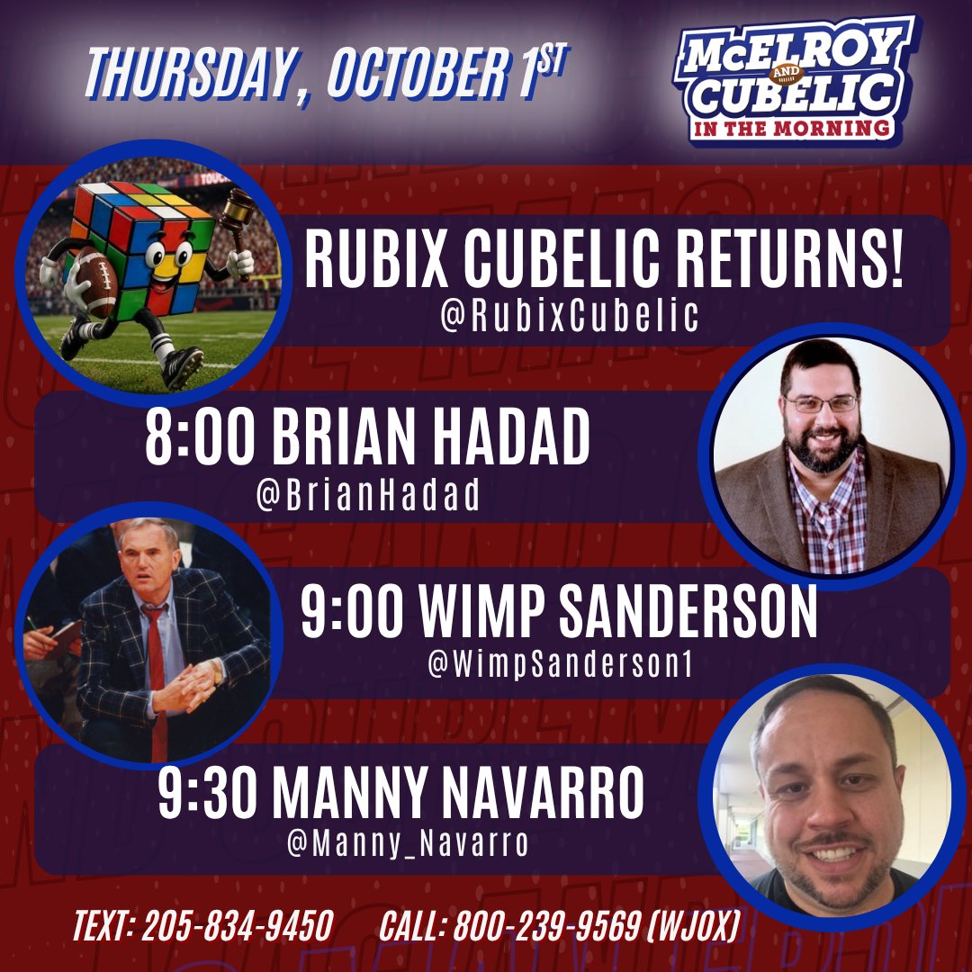 macandcube's tweet photo. Thursday #MacandCube 

@RubixCubelic Returns today!!
8:00 @BrianHadad
9:00 @WimpSanderson1
9:30 @Manny_Navarro 

@WJOX945
https://t.co/agNgyjlhn3
@YouTube (Jox945) https://t.co/w9cFQXDbfE