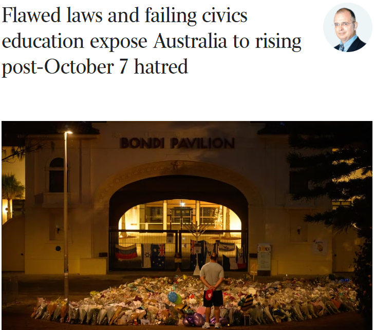 KokChoyW's tweet photo. Next Wednesday marks the anniversary of two failures of public policy. One was inflicted from outside. The other we staged ourselves.

In Israel, the 2023 invasion by Hamas demonstrated that deterrence, however carefully maintained, is not a permanent shelter against those who treat its destruction as doctrine.

In Australia, 7 October became the opening night of a sustained assault on the principle that equal protection under the law is not negotiable by race, religion or imported grievance.

What we are confronting is a collapse of our own construction.

The law alone has proved unequal to the malaise that has turned universities and public squares into licensed theatres for the incitement of hatred and violence. Prosecutions remain rare. The avalanche of antisemitic abuse does not.

If the object is to reverse the wave rather than merely catalogue it, the sickness in the culture must be treated. That demands far more intensive civic education — not merely in the schools, but among those who arrive seeking permanent residence and citizenship.

At what point did the intolerable become the background noise we learned to ignore?

Hatred does not wait for a weapon. It becomes dangerous when slogans are repeated until their meaning is no longer examined, when intimidation is excused as passion, when abuse is rationalised as context, and when each boundary surrendered makes the next one cheaper to cross.

What has occurred in this country since 7 October is largely the product of our own naivety. Civic equality is so foundational to the architecture of our life that we simply assumed it arrived with the luggage.

We accept permanent residents and new citizens from regions where democracy and the rule of law are unknown quantities. The rules are identical for all. The preparation required to understand them is not.

By failing to supply that instruction to those who most need it, we have done ourselves no favours. The past three years have removed the last excuse for complacency.

When did we decide that importing people was the same thing as importing their attachment to the country they were joining?