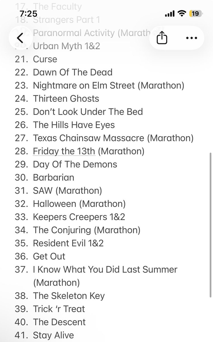 JumpShiveSlim13's tweet photo. Aight. The #SpookySeason Movie List is complete! I’m at 60 movies and I’m not adding anymore! 🎃👻 https://t.co/7RjYSKjTfc