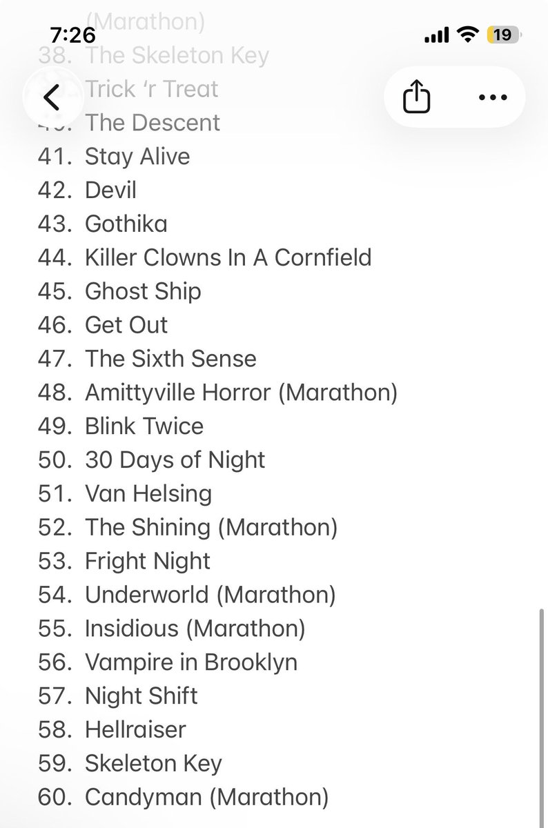 JumpShiveSlim13's tweet photo. Aight. The #SpookySeason Movie List is complete! I’m at 60 movies and I’m not adding anymore! 🎃👻 https://t.co/7RjYSKjTfc