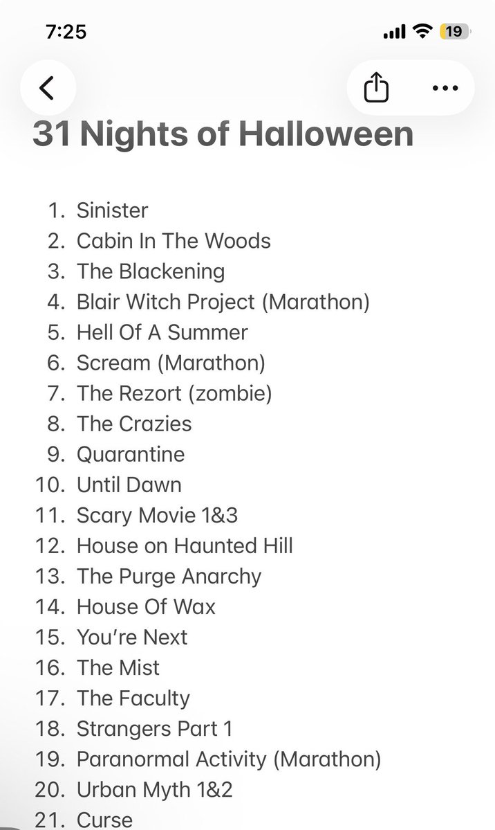 JumpShiveSlim13's tweet photo. Aight. The #SpookySeason Movie List is complete! I’m at 60 movies and I’m not adding anymore! 🎃👻 https://t.co/7RjYSKjTfc