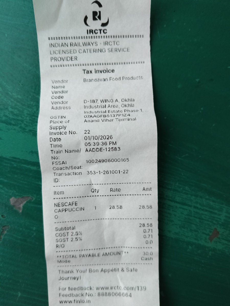 VCeeUtoo's tweet photo. @IRCTCofficial @QRT_IRCTC 
@RailwaySeva 
This is the coffee I got in Double Decker train from ANVT to LKW C1/U/71 seat.
PNR- 2163235596 https://t.co/bQz9wG1XNB