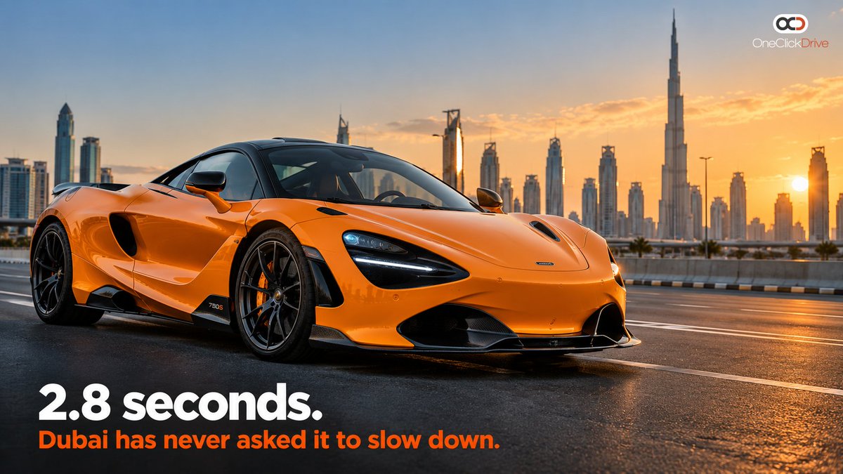 OneClickDrive's tweet photo. 750 PS. 4.0-litre twin-turbo V8. Zero to 100 in 2.8 seconds.

The McLaren 750S does not do subtle, and Dubai has never once asked it to. 🧡

#McLaren #DubaiCars https://t.co/tPAZm0afUr