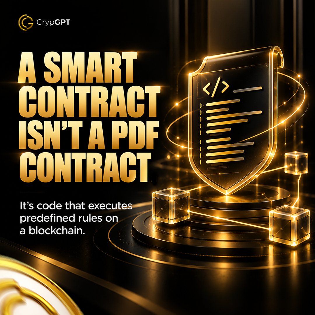 crypgpt_token's tweet photo. Ever wondered what a smart contract actually does? π€
Itβs not a PDF or a traditional contract.
Itβs code deployed on a blockchain that follows programmed rules.
Hereβs the simple flow π
#Crypgpt #smartcontract #cryptocurrency https://t.co/z2mpVvAvxt