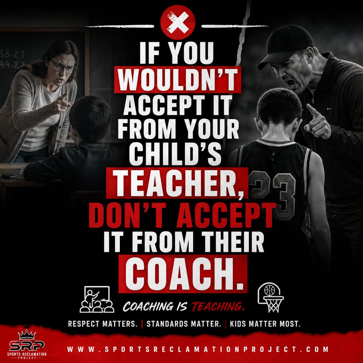 Jon_PGHoops757's tweet photo. If you wouldn’t tolerate it from your child’s teacher, don’t tolerate it from their coach. A whistle doesn’t give anyone permission to humiliate, intimidate, or mistreat your child.

#SportsReclamationProject #YouthSports #CoachAccountability #ProtectYoungAthletes #MoreThanAGame https://t.co/8K30Rfcdit