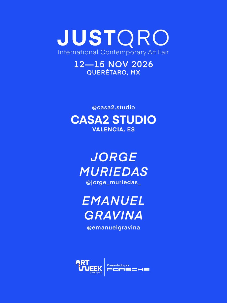 justfairs's tweet photo. @CASA2 CASA2 STUDIO en JUSTQRO 2026
Desde Valencia, presenta a Jorge Muriedas y Emanuel Gravina: dos prácticas distintas, entre la narrativa figurativa y la exploración de los vínculos entre humanidad y territorio.
@casa2.studio @jorge_muriedas_ @emanuelgravina
#JUSTQRO2026 https://t.co/wBgW4FvABr
