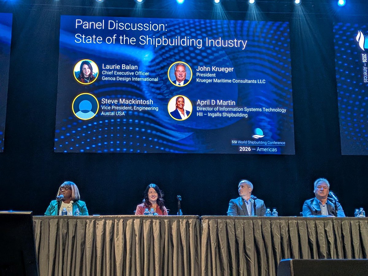 genoadesign's tweet photo. That’s a wrap on SSIWSC 2026 – Americas! ⚓

A few days of great conversations, new connections, shared ideas, and plenty of discussion about where shipbuilding is headed next.

We were proud to see Genoa represented on stage by CEO Laurie Balan, who joined the State of the Shipbuilding Industry panel, and Kyran Pennell, Senior Technical Consultant, who shared Genoa’s experience with model conversion to ShipConstructor.

Thank you to SSI for bringing the shipbuilding community together, and to everyone who stopped to connect with the Genoa team throughout the conference.

We’re heading home with new ideas, new perspectives, and plenty to keep the conversation going.