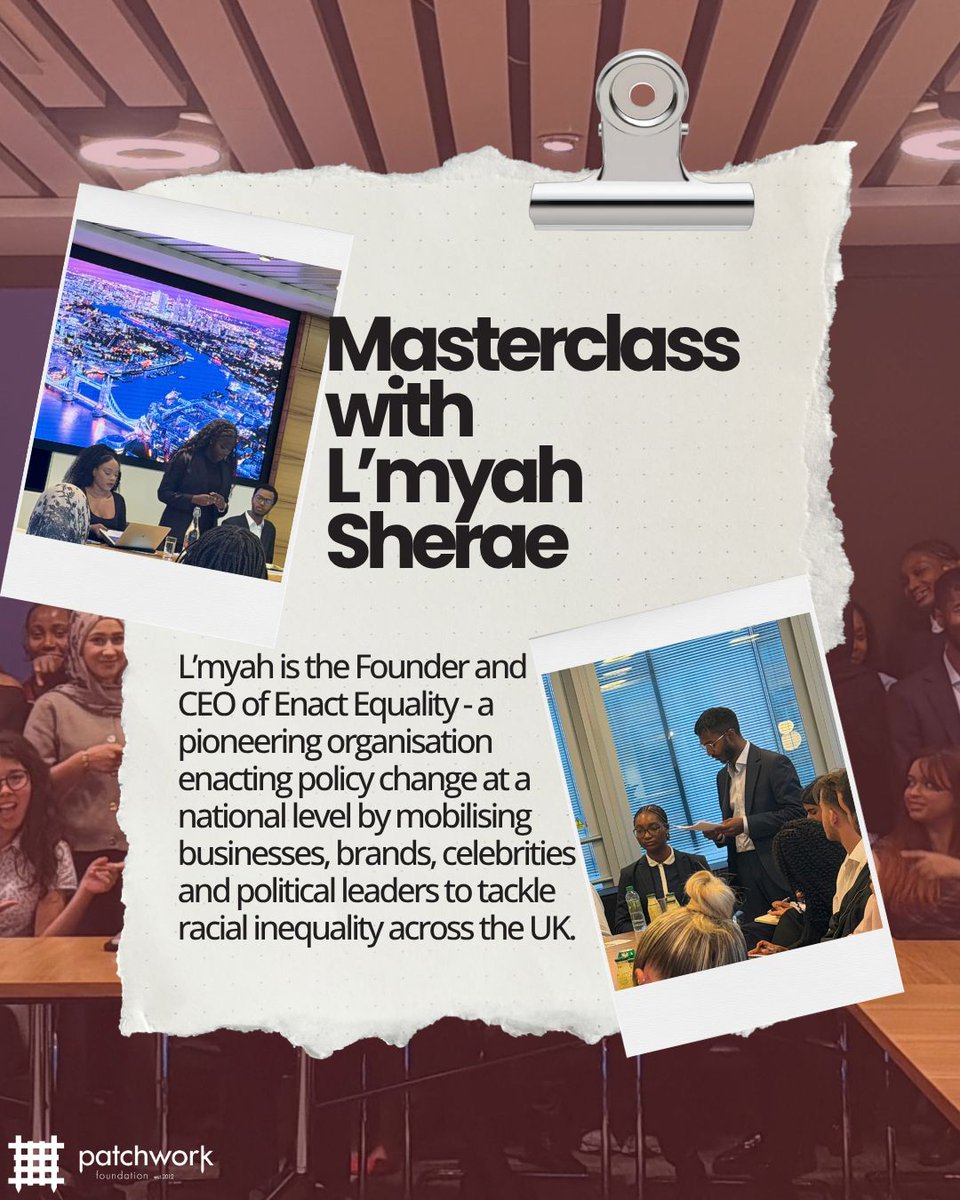 UKPatchwork's tweet photo. Last week, L'myah Sherae, Founder &amp; CEO of Enact Equality, joined our Patchworkers to share her journey from Nottingham to Parliament and the courage it takes to speak out. 

#PatchworkFoundation #Masterclass #GetInvolved https://t.co/Yf1f64y6LX