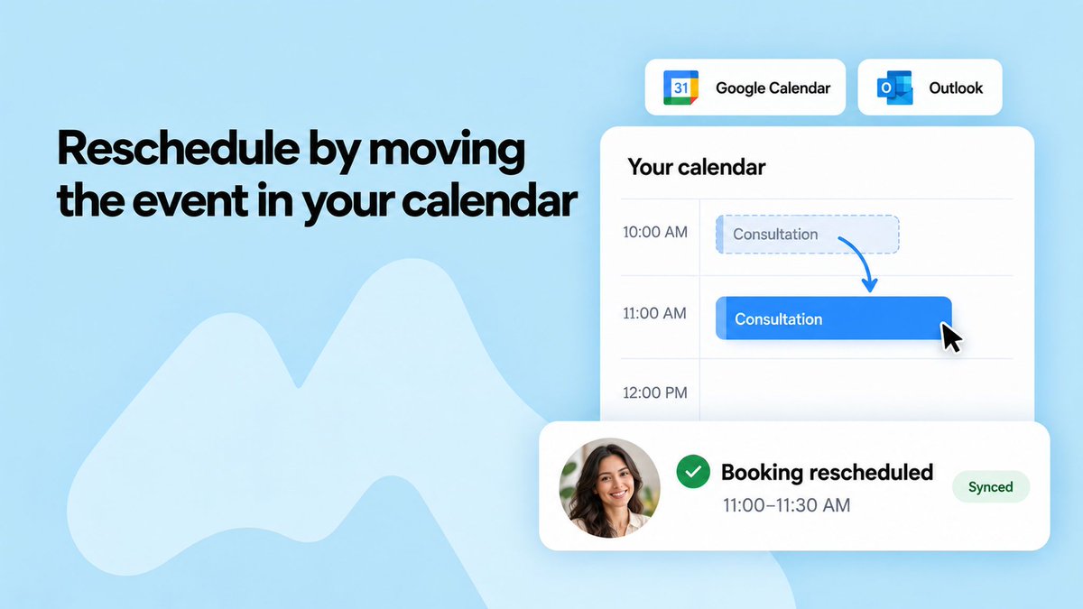 NeetoCal's tweet photo. Drag a meeting to a new time in Google or Outlook, and NeetoCal reschedules the booking to match. Client notified, no second trip into NeetoCal.

Manage your day from the calendar you already have open.

To know more, read the changelog: https://t.co/EDDKWOdwNV https://t.co/1UDzuM1G6W