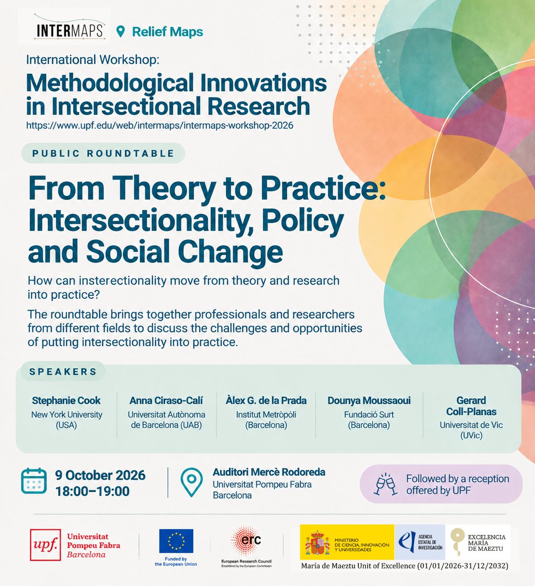 IntermapsUpf's tweet photo. The workshop will close with the public round table:  From Theory to Practice: Intersectionality, Policy and Social Change  
🗓 9 October, 18:00–19:00 
📍Auditori Mercè Rodoreda  With Stephanie Cook, Anna Ciraso-Calí, Àlex G. de la Prada, Gerard Coll-Planas &amp; Dounya Moussaoui. https://t.co/GDHhUEvG6i