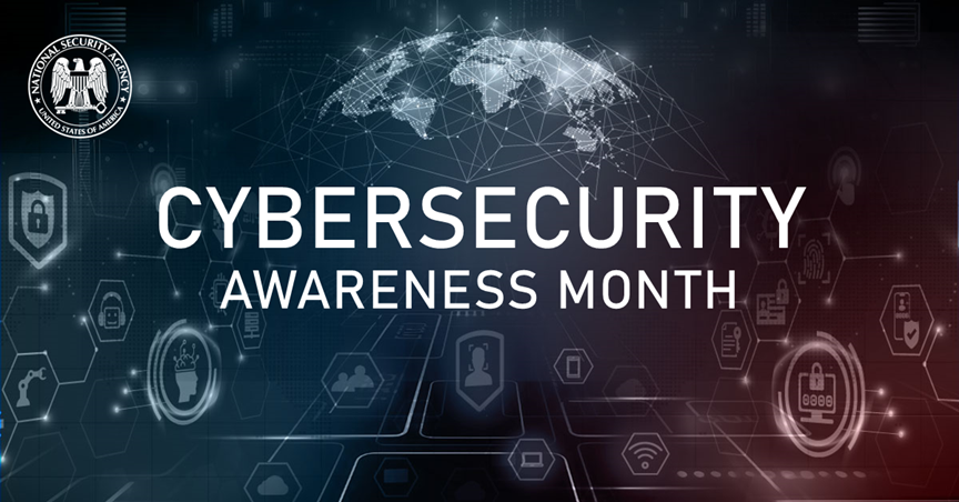 NSAGov's tweet photo. October is Cybersecurity Awareness Month! Throughout the month, we'll be sharing guidance to help you stay ahead of digital threats and keep your data safe. Visit our site for guidance and more: https://t.co/THaXl0v86u https://t.co/lkBFn0H9iJ
