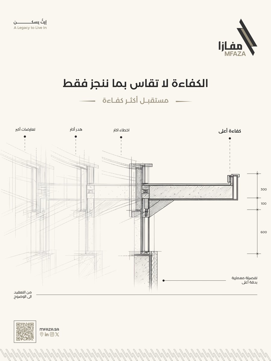 Mfazasa's tweet photo. الكفاءة لا تُقاس فقط بما نُنجزه بل بما ننجح في تجنبه طوال مسار المشروع.

أخطاء أقل هدر أقل وتعارضات أقل تعني سيرًا أكثر انسيابية وقرارات أكثر دقة ونتائج أكثر كفاءة.

ففي المشاريع المتقنة لا تكون الكفاءة في الوصول إلى النتيجة فقط بل في الوصول إليها بأقل قدر ممكن من الهدر والتعثر.

#مفازا #ارث_يسكن #نبني_بإتقان #مفازا_101 #التطوير_العقاري