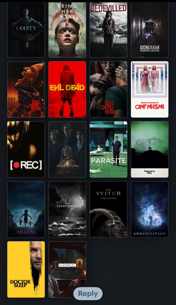 Khidaae's tweet photo. Listinha de filmes de terror que vou ver em outubro, já vi a maioria kkkkk https://t.co/bjQwC5fot2