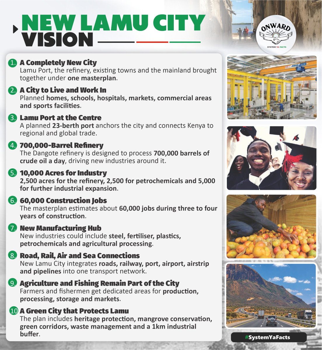 Tito_kenyan's tweet photo. Steel, fertiliser, plastics, petrochemicals and farm processing are named next. Bold Singapore Vision wants a belt of plants, not one site.

Shared port access is what makes that cluster possible. #NewLamuCity https://t.co/At43YK8nOY
