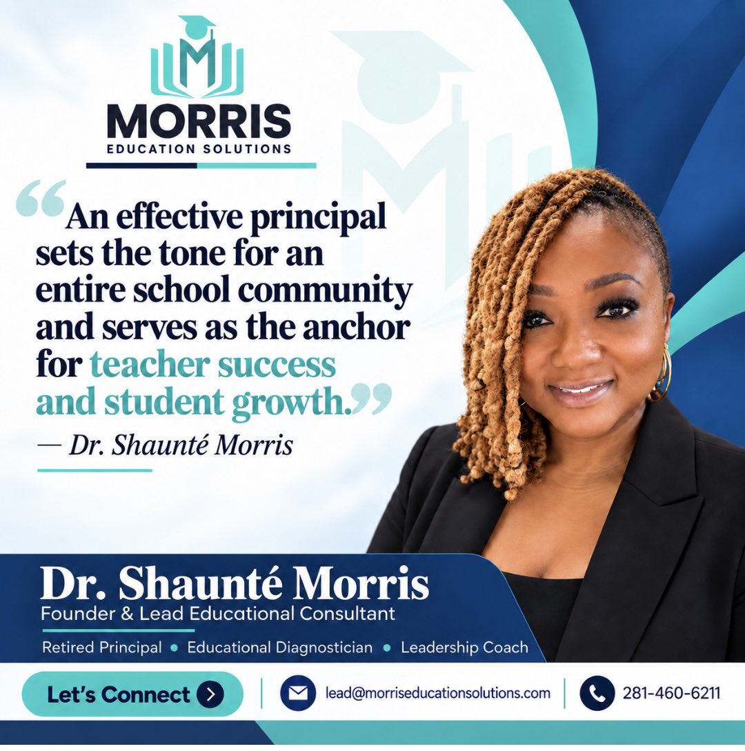 MorrisEducates's tweet photo. Strong principals shape school culture, strengthen teachers, and influence student growth.

At Morris Education Solutions, Dr. Shaunté Morris brings the perspective of a retired principal who understands the work from the inside.

#PrincipalLeadership #MorrisEducationSolutions https://t.co/q4Rgc1asif