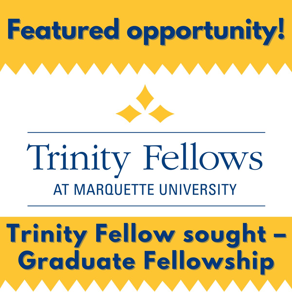 JobsThatHelpWI's tweet photo. A Trinity Fellow – Graduate Fellowship is being offered (learn more ➡️ https://t.co/ynVKMKHXDB) in #Milwaukee by the Marquette University (@MarquetteU) - Trinity Fellows Program. Apply now for this valuable opportunity!

#NonprofitJobs #MKE #MKEjobs #MilwaukeeWI #WI #Wisconsin https://t.co/1WjtkMgoDz