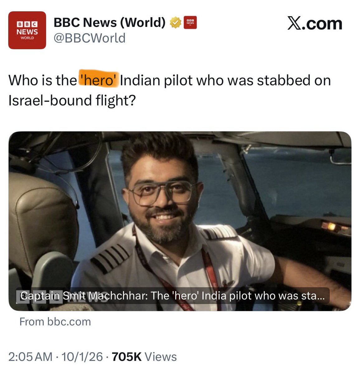 IsraelWarRoom's tweet photo. 🚩🚩WTF is wrong with the BBC⁉️

Captain Machchhar IS a hero. His bravery helped save 180 innocents from terror. Disgusting that @BBC @BBCWorld would suggest otherwise. https://t.co/6NwCcV3gvt